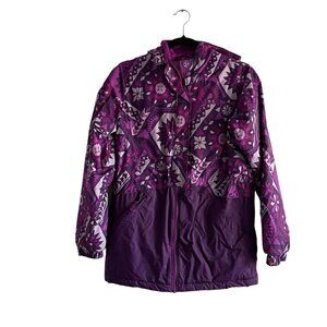 Columbia Girls L Purple Printed Hooded Ready Set Snow Thermal Coil Winter Jacket
